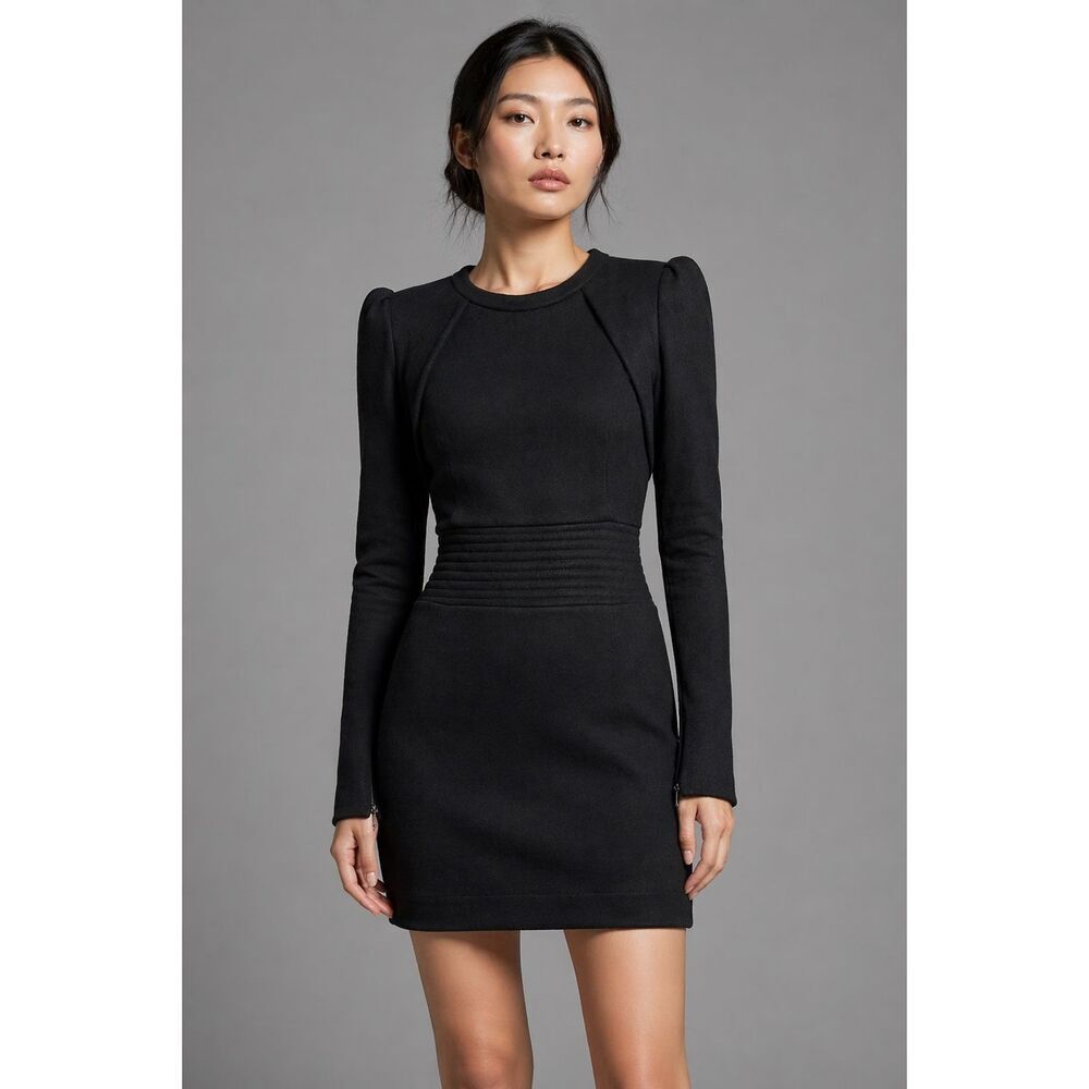 Kova & T size 2 Black Structured Puff Sleeve Mini Dress Bodycon Designer (102)